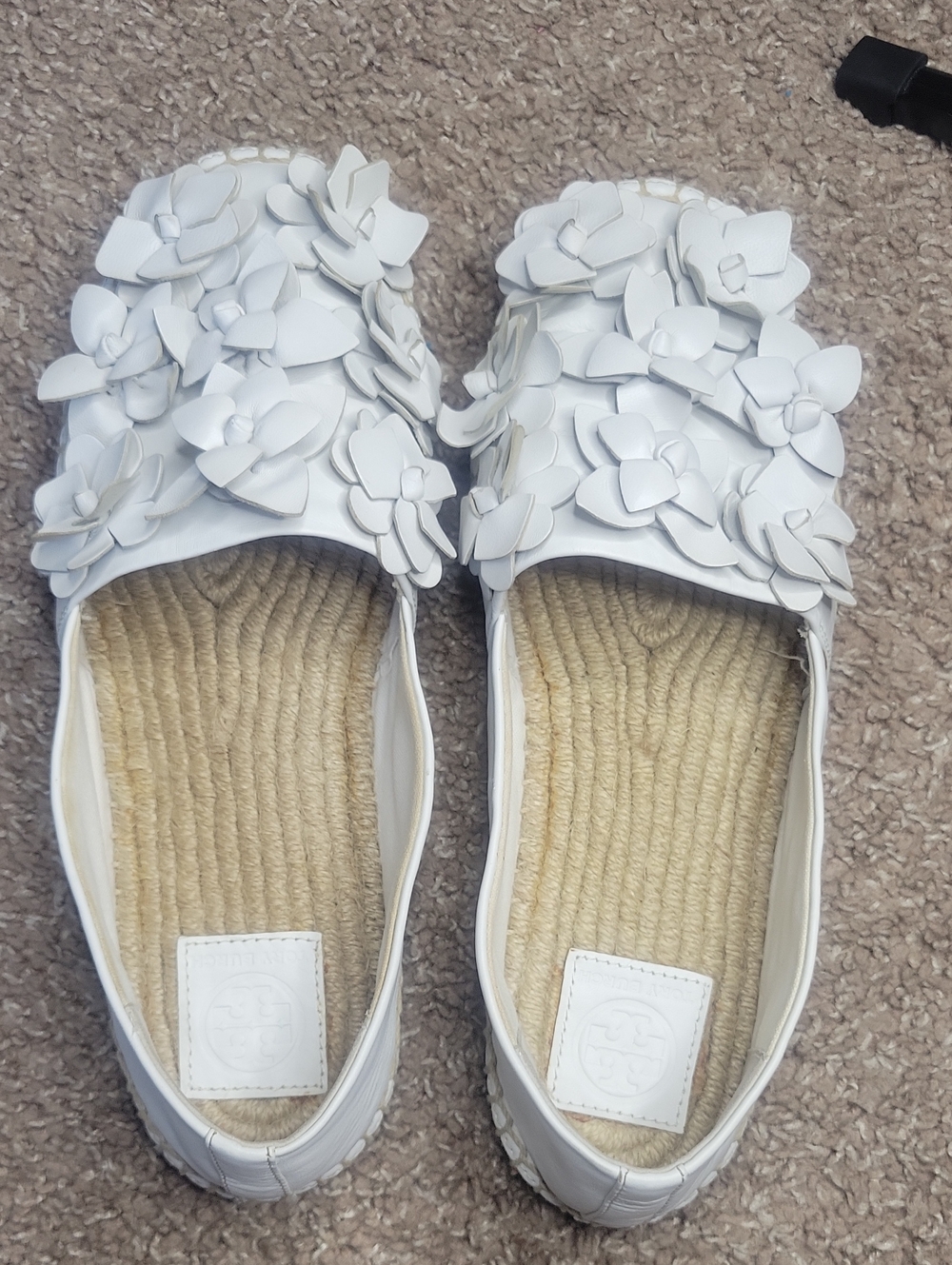 Tory Burch White Floral Appliqué Espadrille Slides Sz 10